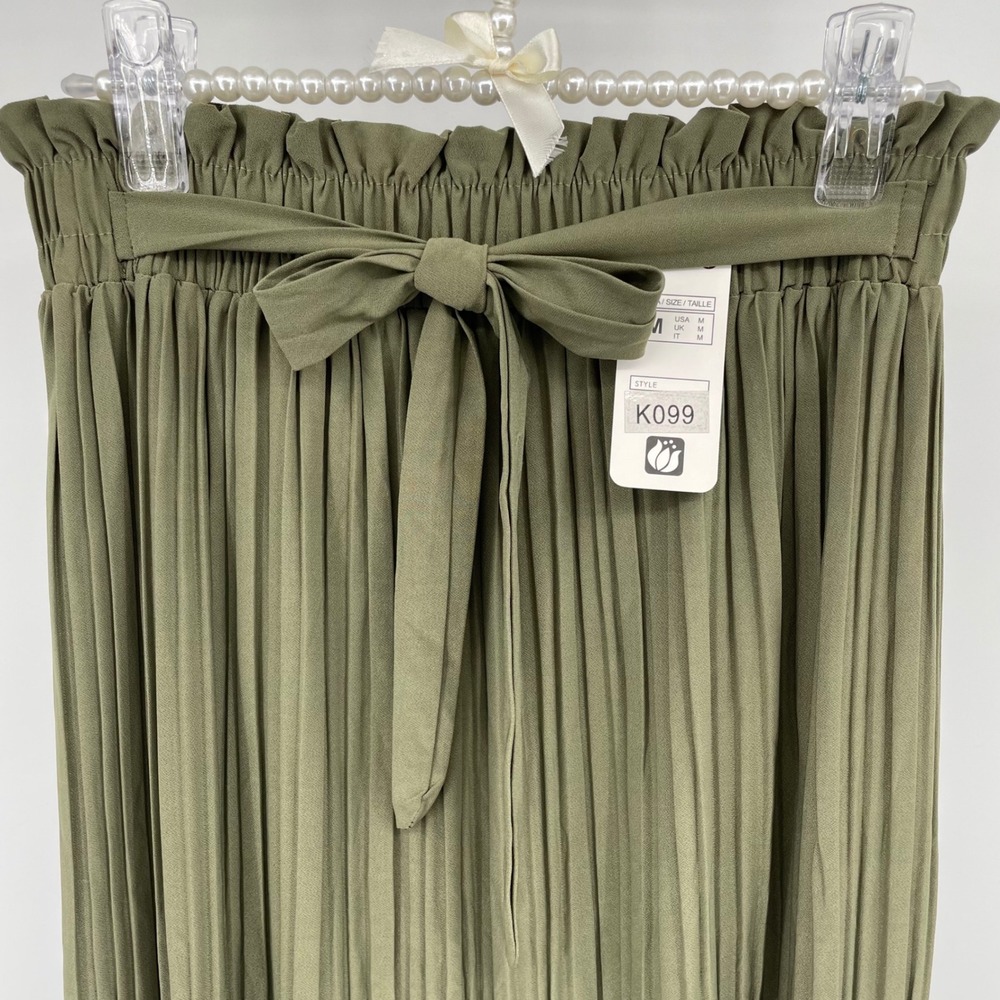 Jon & Anna Contemporary Olive Green Pleated Paperbag Maxi Skirt K099 Mens M‎